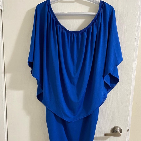 Royal Blue Off-Shoulder Bodycon Midi Dress - Picture 1 of 3